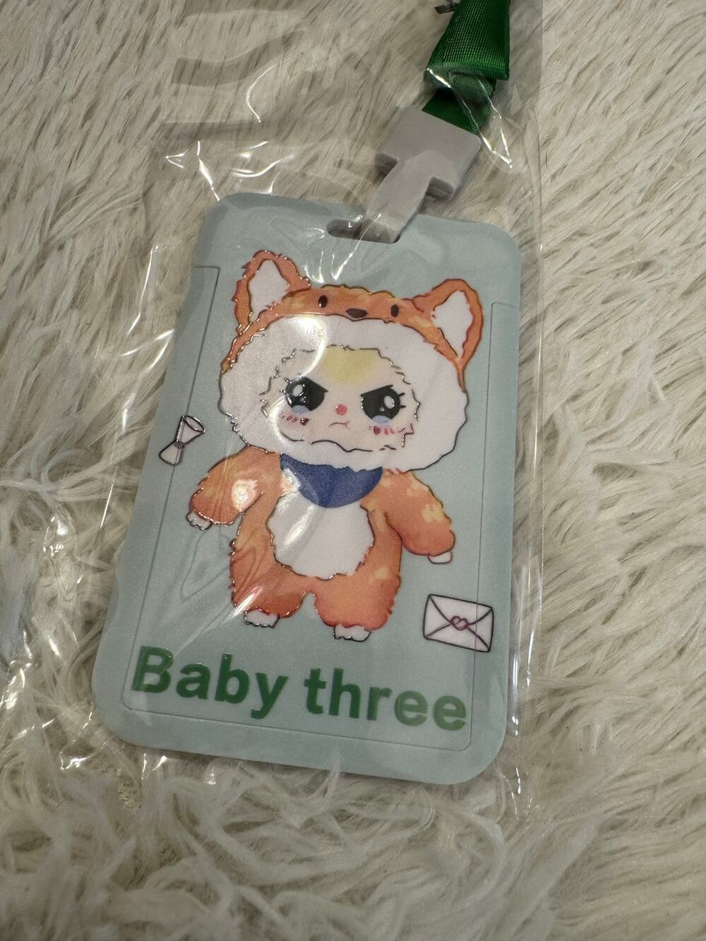 Baby Three Orange fox ID holder/ bus pass/ picture string